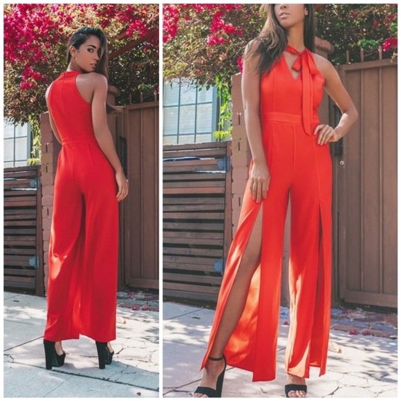 NWT 💋Sexy Red Jumpsuit with Front Slits💋 - Picture 2 of 5